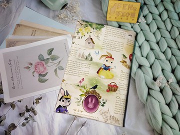 彩色噴墨系列-白底白雪公主兔防撥水牛津布款布書套-布書衣A5/25K