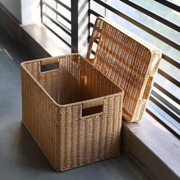 Kens大容量帶蓋收納箱北歐風櫥柜衣物整理箱仿藤編車載雜物收納筐