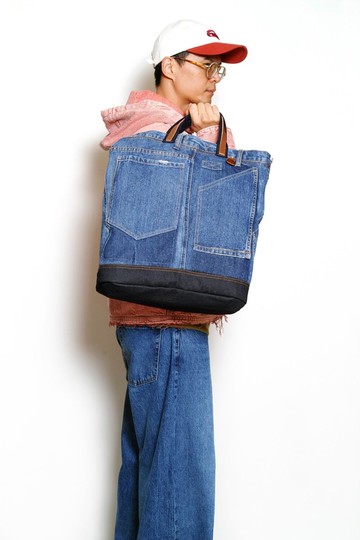 RIVER-手做真皮牛仔褲改造丹寧帆布手提/斜側揹/筆電包