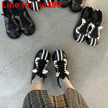 小皮鞋 阿甘休閒鞋 平底鞋 百搭 大頭鞋 小眾設計 黑白拼色