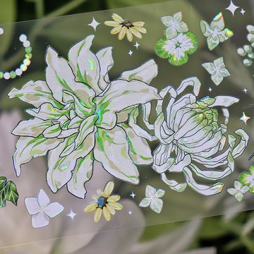 OKMT新七天原創流麻咕卡貼紙PET手帳手賬膠帶貝殼光工藝 奶綠百合