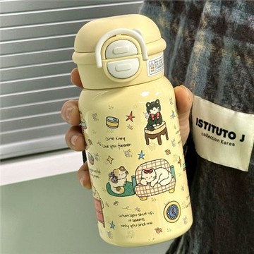 2025新款保溫杯學生上學專用水杯高顏值女生吸管杯子可愛便攜小貓