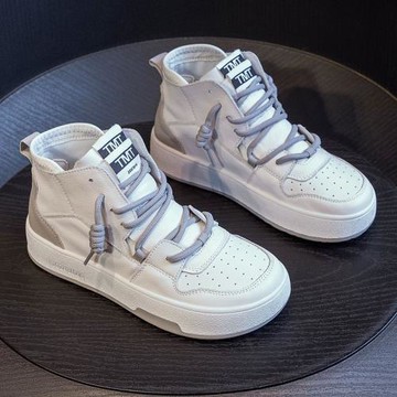 2025春秋季新款小白鞋女高幫真皮丑萌憨憨鞋厚底運動休閑板鞋百搭