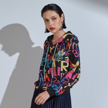 CLL巧玲瓏 彩色塗鴉英文連帽上衣 3853511