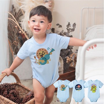 Baby童衣 藍色短袖包屁衣 獨家自印 可愛印花包屁衣 男寶寶純棉圓領爬服 66260