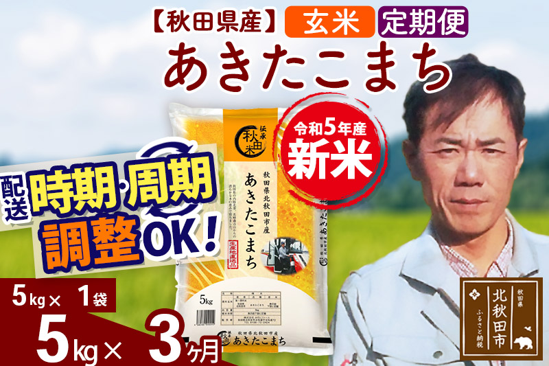 《定期便3ヶ月》＜新米＞秋田県産 あきたこまち 5kg(5kg小分け袋) 令和5年産 お届け時期選べる 隔月お届けOK お米 みそらファーム 発送時期が選べる|msrf-20303