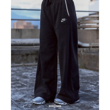 NIKE NSW CLUB FLC CZY MR WIDE 黑 刺繡 刷毛 寬褲 長褲 女款【HV2728-010】