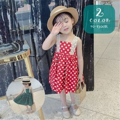 ワンピース キッズ 子供 フレア レース ノースリーブ 膝丈 ドット 水玉 お出かけ おしゃれ かわいい ガーリー 女の子 女子 通販 Lineポイント最大get Lineショッピング