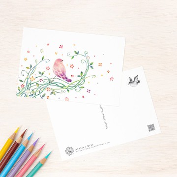 5張一組。宛如繪本般的明信片 "紫鳥與藤蔓" PC-114