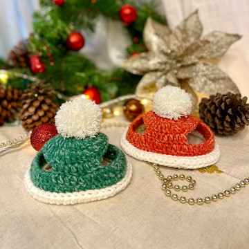 貓咪聖誕毛球帽 白邊款