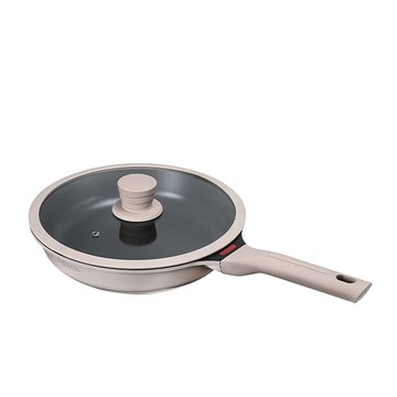 【THERMOS膳魔師】星曜不沾鍋_TFC系列_單柄附蓋壓鑄平底鍋28cm_奶茶褐