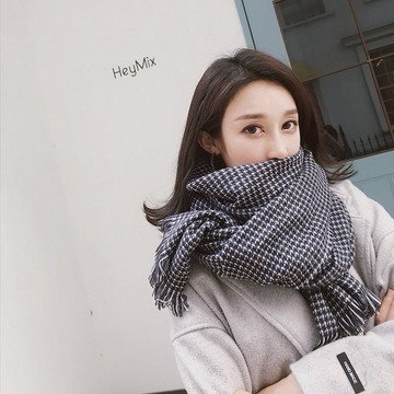 現貨-秋冬季長款小香風圍巾女韓版百搭保暖披肩兩用小圓點學生圍脖冬天