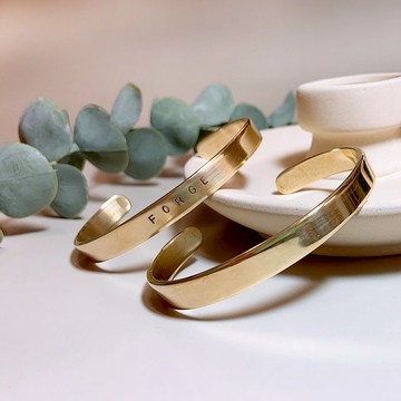 禮物 寬版款_祝福 純黃銅手環 C型 刻名字數字 客製 情侶