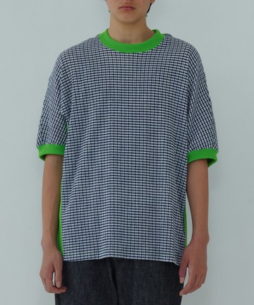 格紋褶皺短袖 T 恤