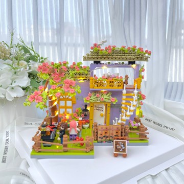臺灣出貨🔥 積木建築 小屋 diy小房間 兼容積木 兼容樂高積木浪漫咖啡店花店街景diy拚裝擺件女孩玩具送女生禮物