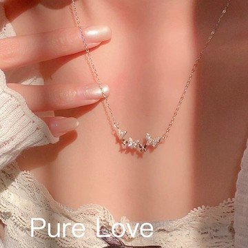 Pure Love樂芙 / 正韓 【N0982】韓系簡約S925通體純銀項鍊蝴蝶微鑲鋯石鎖骨鏈 短項鏈 / 銀