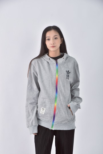 (L) adidas棉質連帽純棉灰色外套