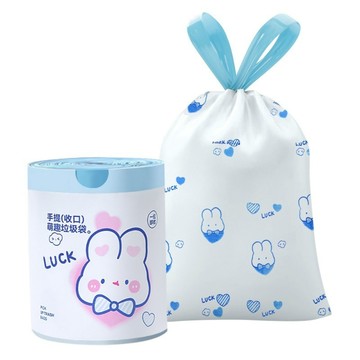 垃圾袋 【晴安居】兔兔印花抽繩式束口垃圾袋 加大加厚便捷不髒手手提垃圾袋-50只裝1入