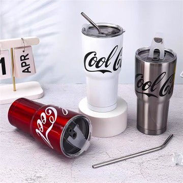 夏季熱賣可樂杯不銹鋼保溫杯雙飲車載杯男咖啡杯高顏帶吸管隨手杯