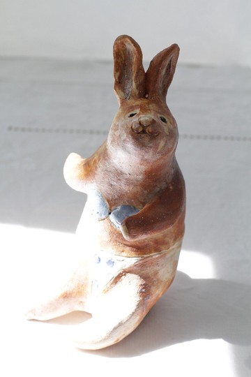 盛夏之兔純手捏陶偶/擺飾/乾燥花器