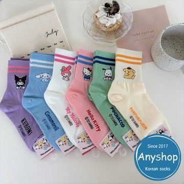 Anyshop韓國襪 三麗鷗角色兒童中筒襪 三麗鷗童襪 童襪 庫洛米 凱蒂貓 卡通短襪 韓襪 韓國襪 N1101