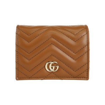 GUCCI GG Marmont 銀字山型紋縫線皮革小短夾(棕色) 466492 AAET8 2718