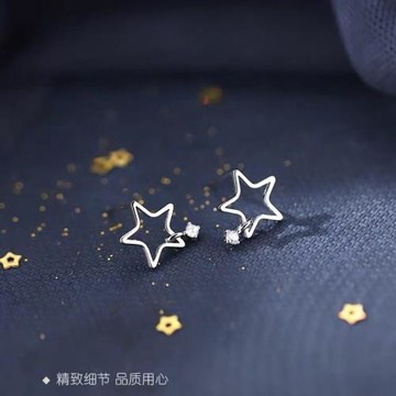 一念 925純銀星星耳釘鏤空五角耳墜女設計感小眾時尚甜美耳飾代發