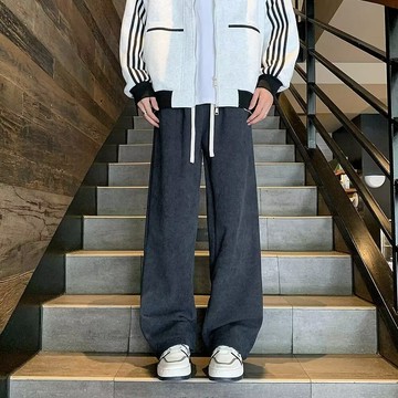 【老林】加絨燈芯絨褲子男 秋冬加厚 垂感寬鬆直筒衛褲 闊腿男褲 休閒長褲男款