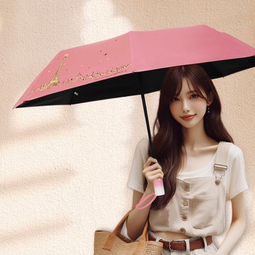 雙龍巴黎鐵塔輕量黑膠自動傘/防曬陽傘折傘防風雨傘(櫻花粉)