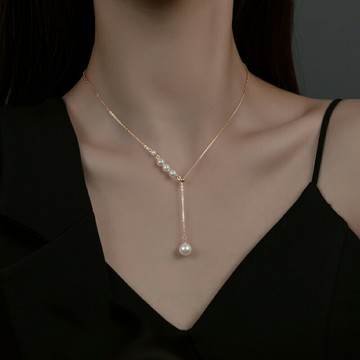 S925純銀項鏈年新款潮女鎖骨鏈仿珍珠設計感高級小眾輕奢配飾