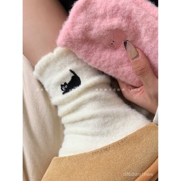 臺灣出貨🚚澳絨小貓咪可愛保暖加絨中筒襪ins風宅家日係地闆襪秋冬毛絨