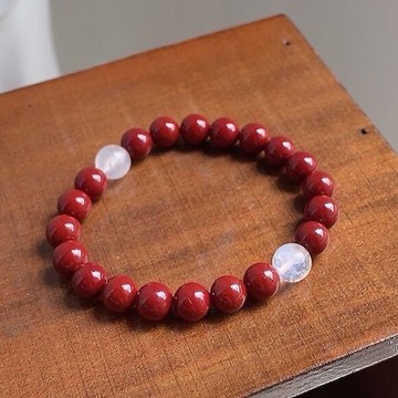 【龍騰彩岩】招財納福 天然 紅硃砂 硃砂 月光石 手鍊 氣血好循環 平安好運到