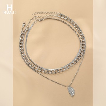 花跡多層疊戴項鏈女ins潮酷嘻哈時尚個性鎖骨鏈秋冬款毛衣衛衣鏈