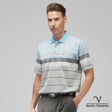 【Emilio Valentino范倫鐵諾】男裝精梳棉胸袋休閒POLO衫_藍白灰(15-3V7931)