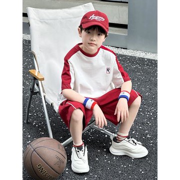 男童夏裝套裝純棉2025新款兒童籃球跑步騎行運動服大童速干童裝