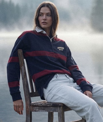 Superdry Women's Heritage Stripe Rugby Top Navy Size: 8