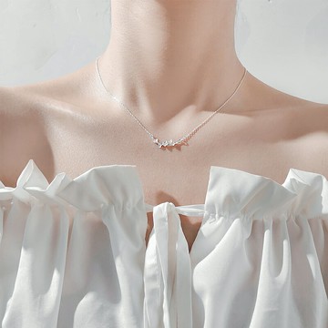 小寶s925純銀枝條銀杏葉項鏈小眾設計感簡約氣質時尚女鎖骨鏈清新