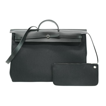 Hermes 展示品 Herbag Zip 50 銀釦帆布手提肩背包(黑)