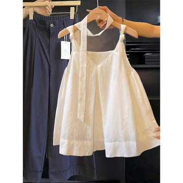 (免運)【彌夏之戀】韓系重工提花刺繡V領吊帶背心女夏外穿寬松扭結上衣