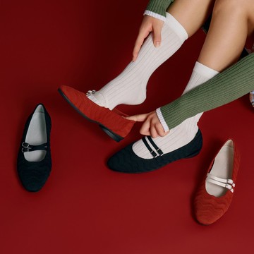 波浪圍裙平底鞋 法式紅 | inooknit 專為亞洲女生設計的針織鞋