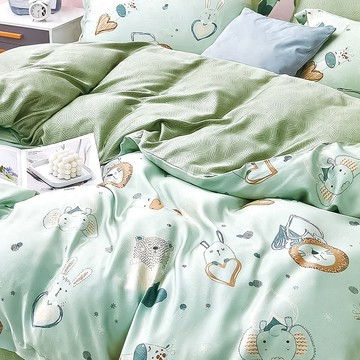 LiAN MEEi 聯美寢飾 40支100%純天絲TENCEL 床包兩用被四件組  棉被 + 床包 + 枕頭套 2件  特大  萌寵園