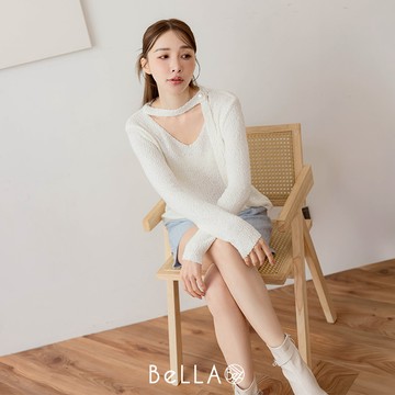 【初秋新品】BeLLA 繞脖閃亮針織上衣 白色