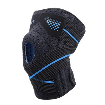 AOLIKES 奧力克斯 綁帶護膝 適合腿圍35~54cm 彈性黏貼布矽膠材質  35~54cm  黑色 + 藍色  1個