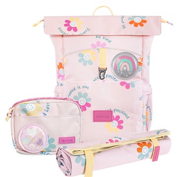 三件組 兒童創意休閒背包(大尺寸)-花花世界 附斜背包 野餐墊