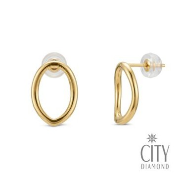 【City Diamond 引雅】18K 日本 弧形 黃K金 斗圈設計 耳環(東京Yuki系列)