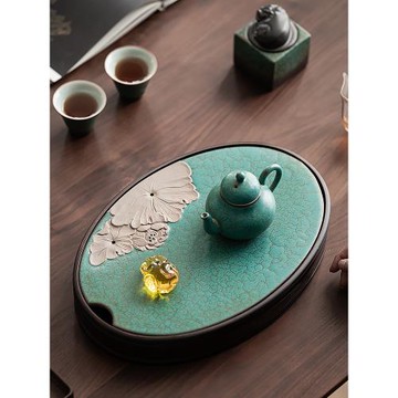 悟茶事 綠松石釉干泡茶盤大小號 家用儲水茶臺中式小型蓮花茶托盤