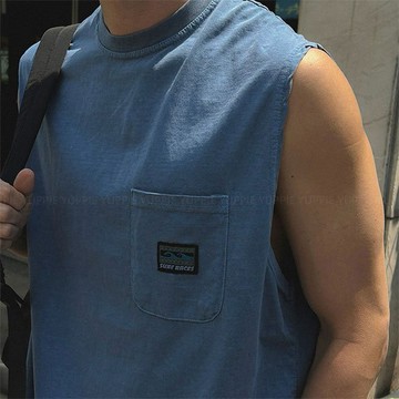 正韓SURF補丁貼片復古水洗棉無袖背心 5色 YUPPIE 預購商品 0825
