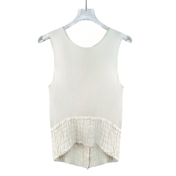 (S) chanel質感蠶絲皺褶設計無袖白色上衣