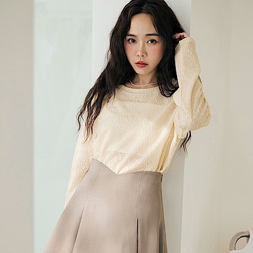 立體紋理前短後長長袖上衣-OB大尺碼