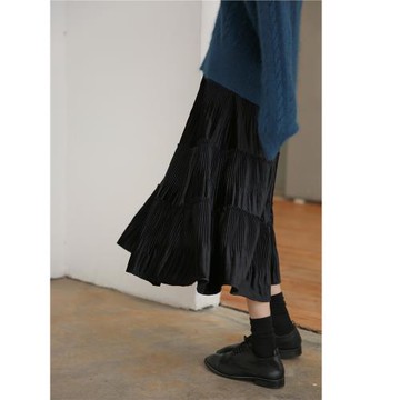 金絲絨黑色半身裙女春秋復古垂感A字百褶裙顯瘦高腰外穿蛋糕長裙